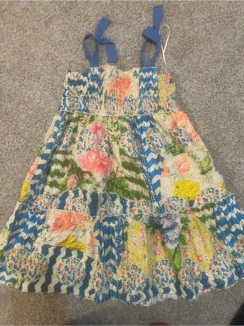 Hunter bell Girls' Blue Floral Patchwork Tiered Dress